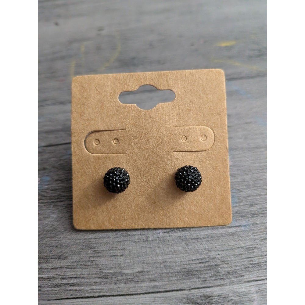 Black Shamballa Disco Ball Stud Earrings Pave Crystal Rhinestone Spheres